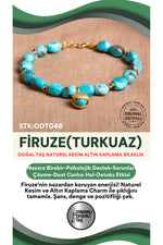 Sertifikalı Firuze(Turkuaz) Doğal Taş Naturel Kesim Altın Kaplama Charmlı Bileklik ODT048