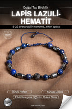 SERTİFİKALI Lapis Lazuli-Hematit Doğal Taş Makrome Bileklik ODT220