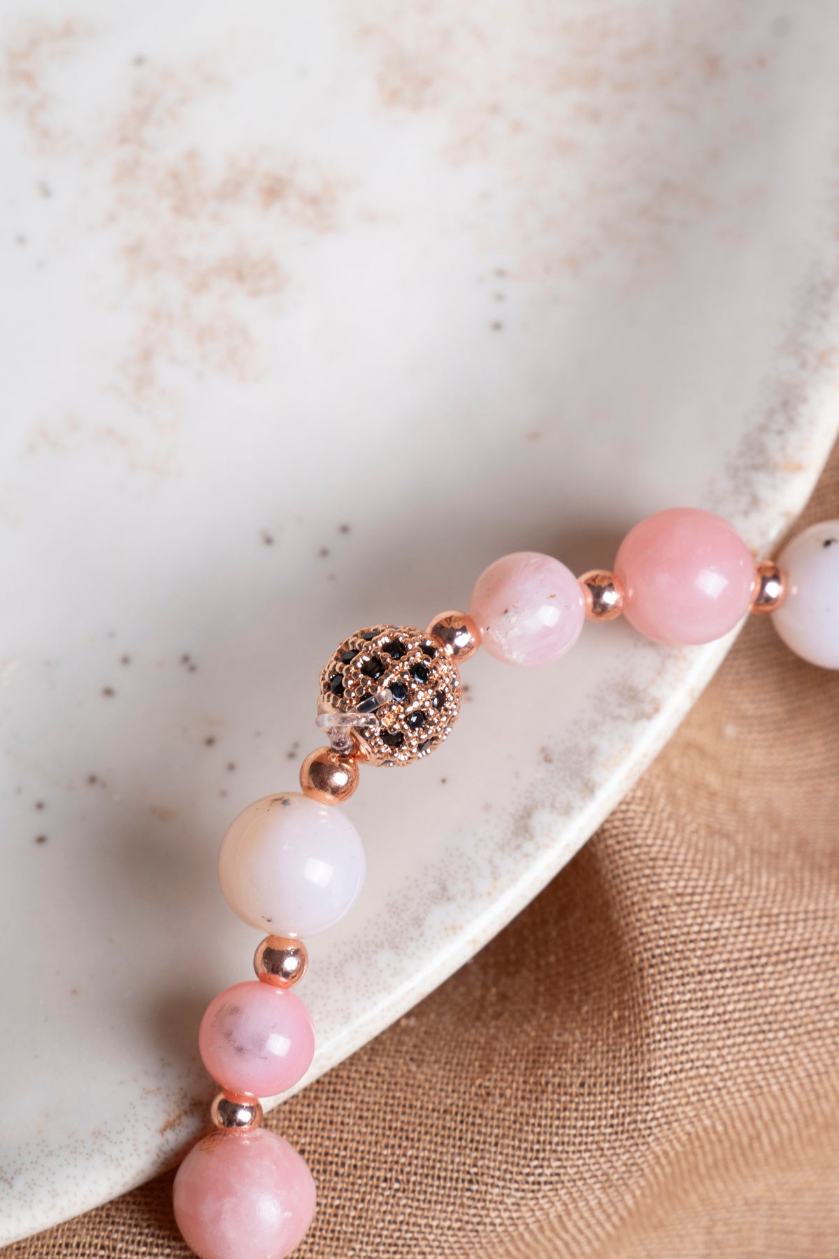 SERTİFİKALI Pembe Opal-Hematit Doğal Taş Bileklik 6-8 mm