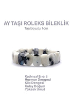 Ay Taşı Roleks Geniş Kesim Gri Beyaz Çift Misinalı Bileklik