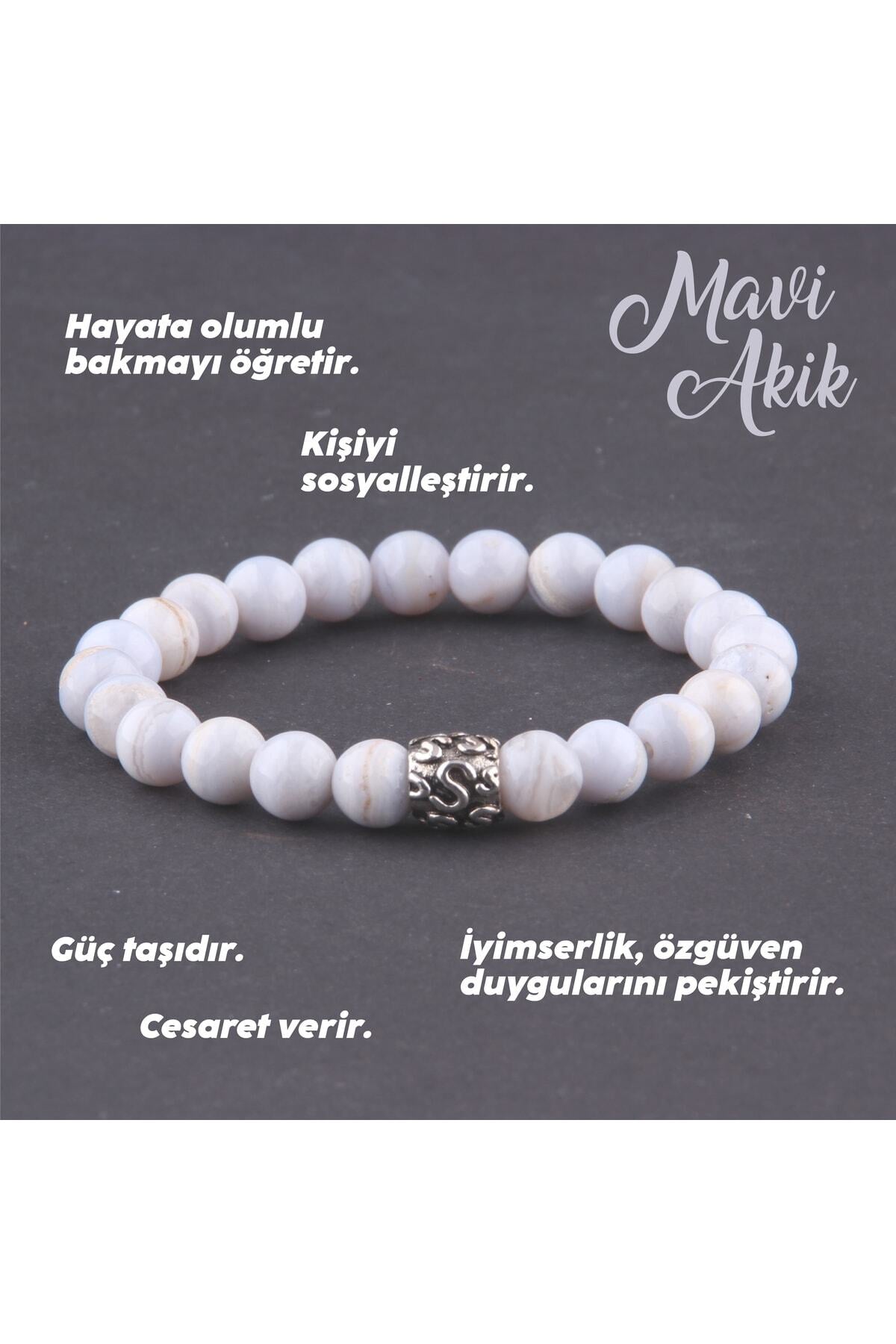 Sertifikalı Mavi Akik Taşı Doğal Taş Bileklik - 7 Mm