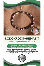 SERTİFİKALI Rodokrozit-Hematit Doğal Taş Zirkon Aparat Makrome Ayarlanabilir Bileklik