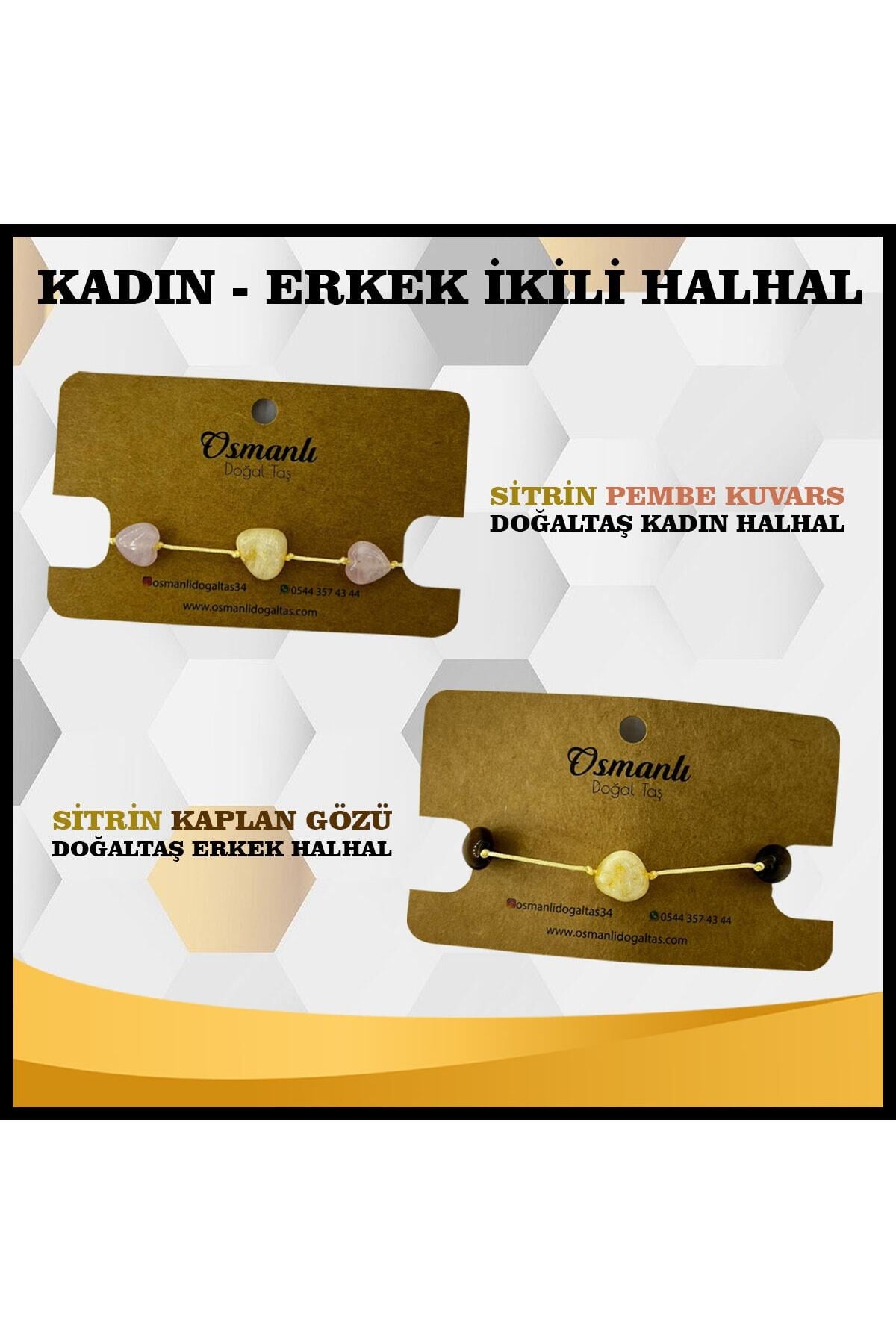 Sitrin, Pembe Kuvars Ve Kaplan Gözü Doğaltaş Kadın, Erkek Ikili Halhal Ts033