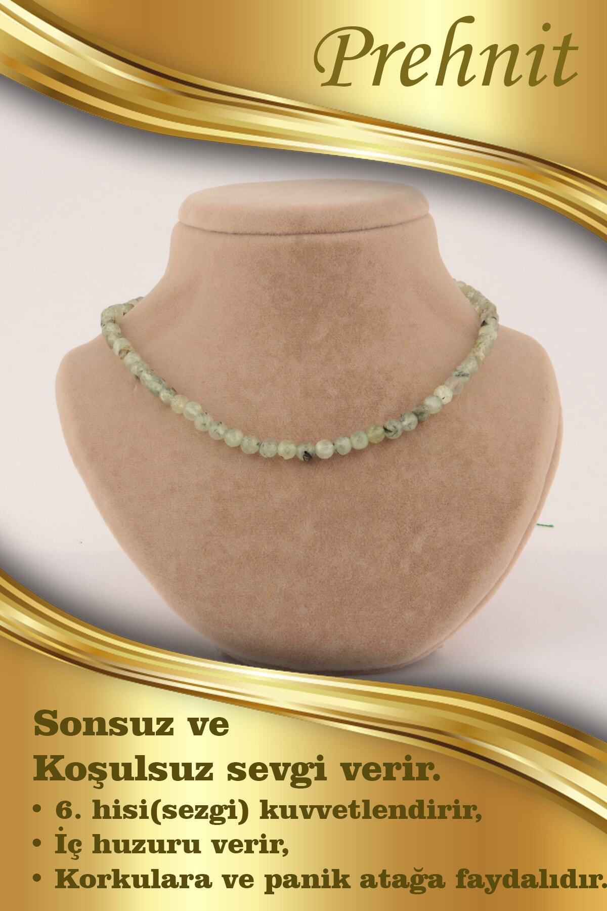 Sertifikalı Prehnit 6mm Kolye (DÜĞÜMSÜZ)