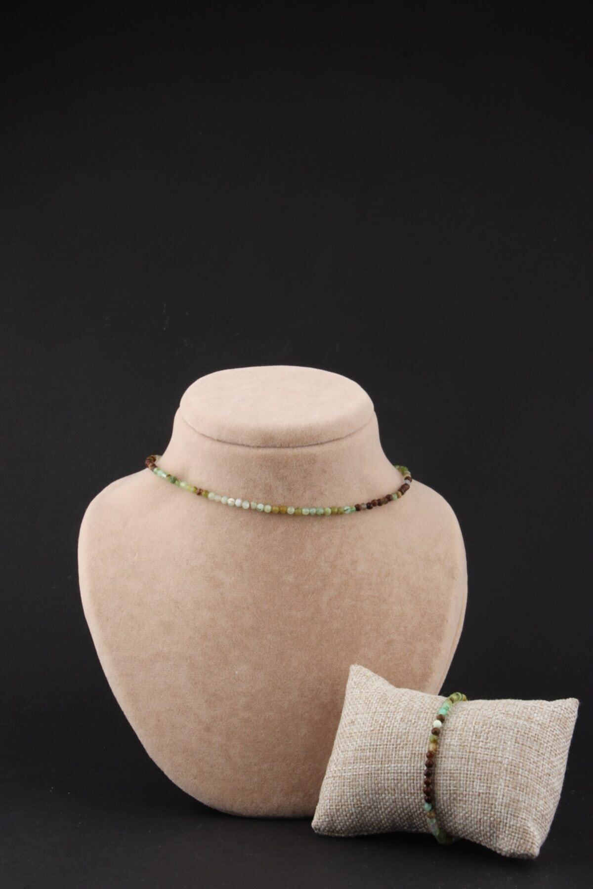 Sertifikalı Krizopras Kolye Bileklik Takım 4 Mm