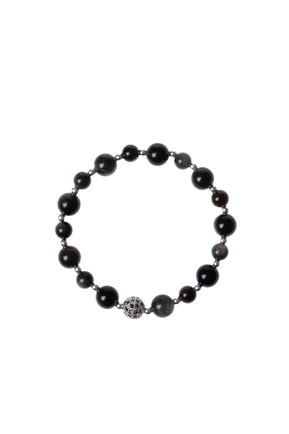 SERTİFİKALI Obsidyen-Hematit Doğal Taş Bileklik 6-8 mm