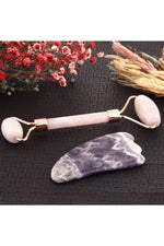 Sertifikalı Pembe Kuvars Roller Ve Ametist Kaz Ayağı Gua Sha Takımı Ma056