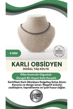 Sertifikalı Karlı Obsidyen Doğaltaş Kolye 4 Mm, M484