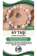 SERTİFİKALI Ay taşı Doğal Taş Zirkon Aparat Bileklik 6-8 mm