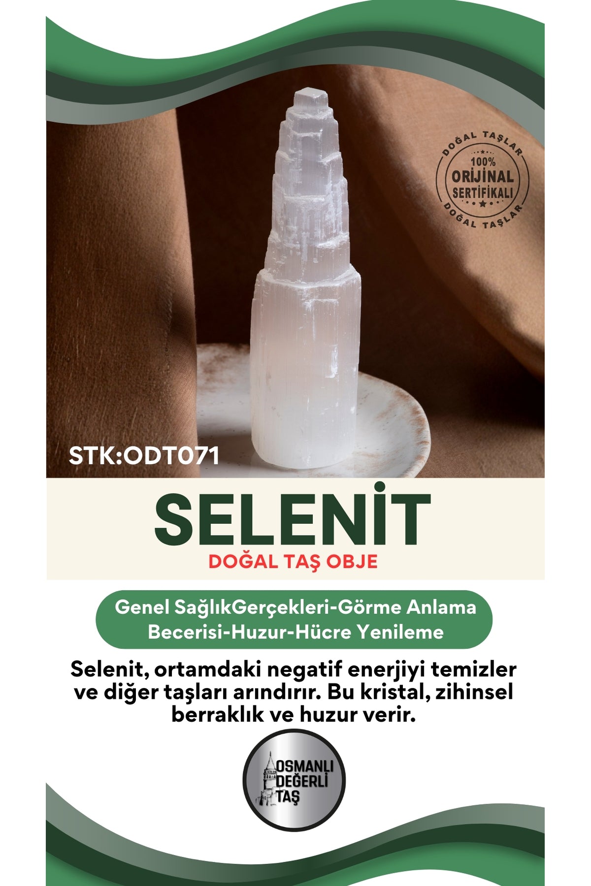SERTİFİKALI Selenit Doğal Taş Obje STK:ODT071