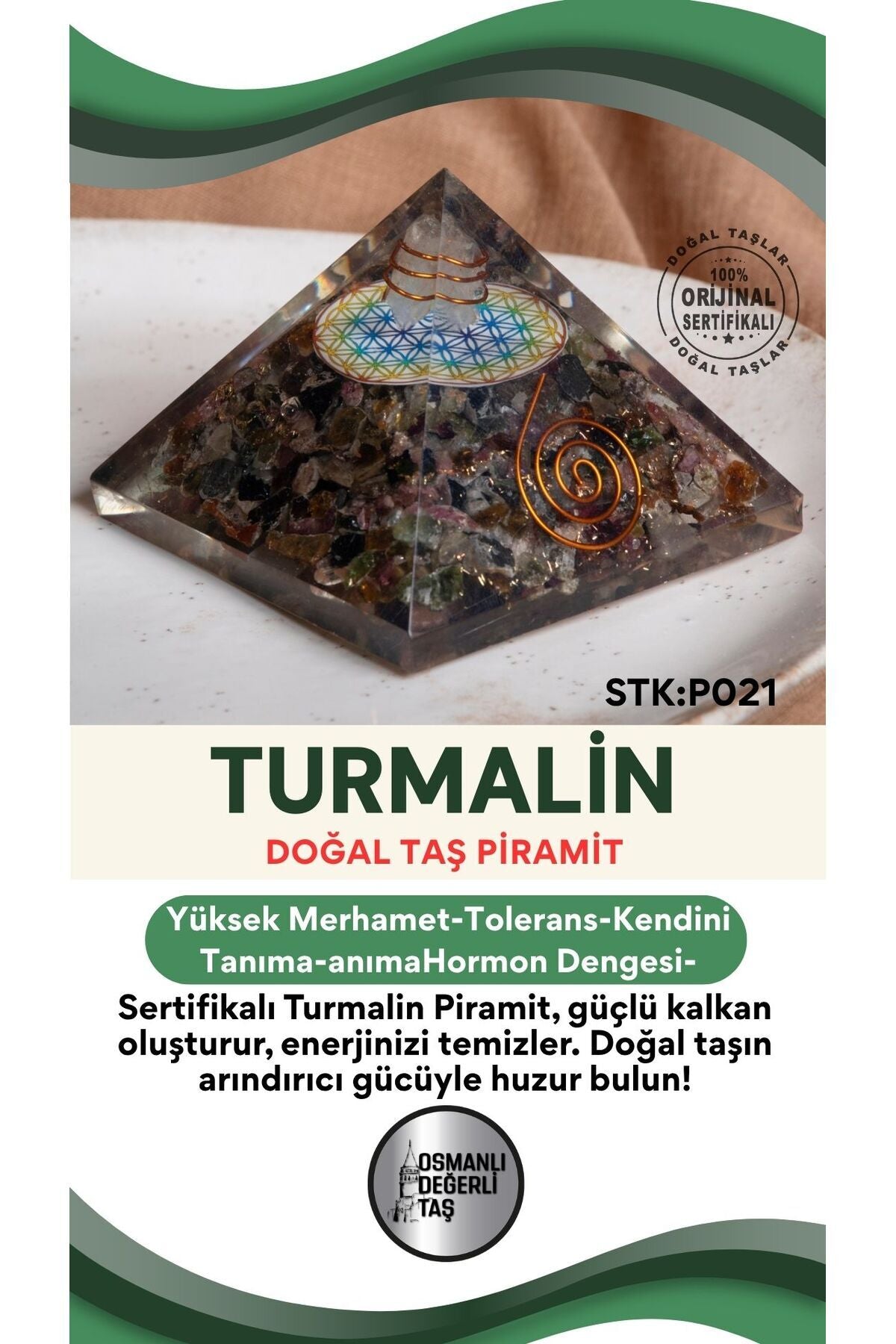 Sertifikalı Turmalin Doğal Taş Piramit No:3 P021