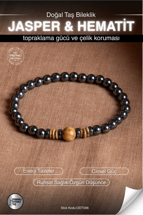 Sertifikalı JASPER & HEMATİT Doğal Taş Bileklik ODT096