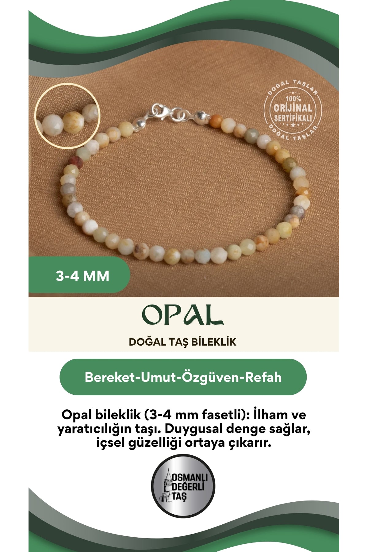 Sertifikalı Opal 3-4 mm Fasetli Kesim Doğal Taş Bileklik