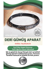Sertifikalı Deri Gümüş Aparatlı Doğal Taş Bileklik ODT020