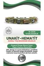Sertifikalı Hakiki Orijinal Unakit - Hematit  Doğal Taş İpli Bileklik (Köşeli Makrome Model)