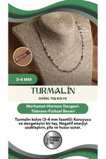 Sertifikalı Turmalin 3-4 mm Fasetli Kesim Doğal Taş Kolye
