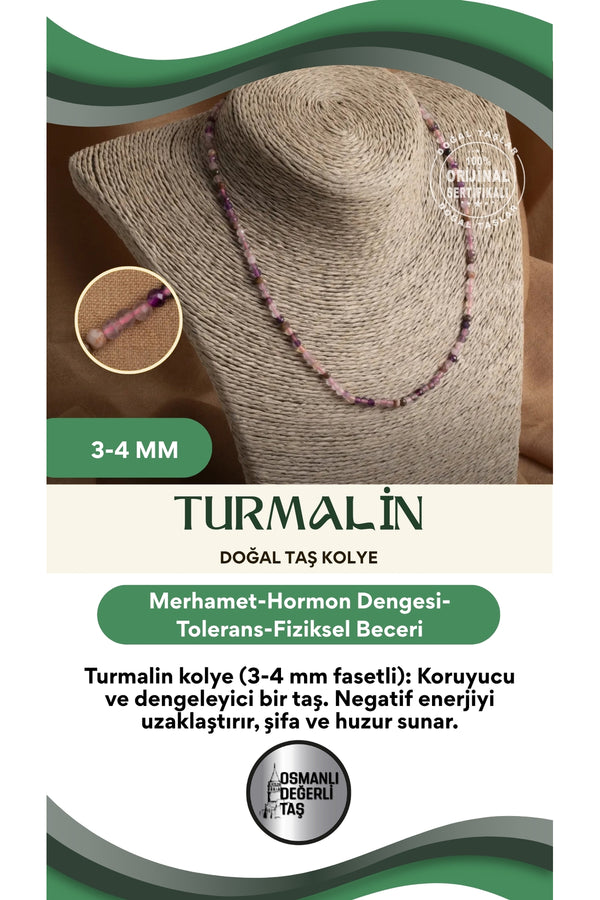 Sertifikalı Turmalin 3-4 mm Fasetli Kesim Doğal Taş Kolye