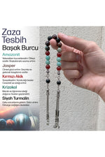 Başak Burcu Zaza Tesbih Doğal Taş Amazonit, Jasper, Kırmızı Akik, Krizokol, Siyah Turmalin