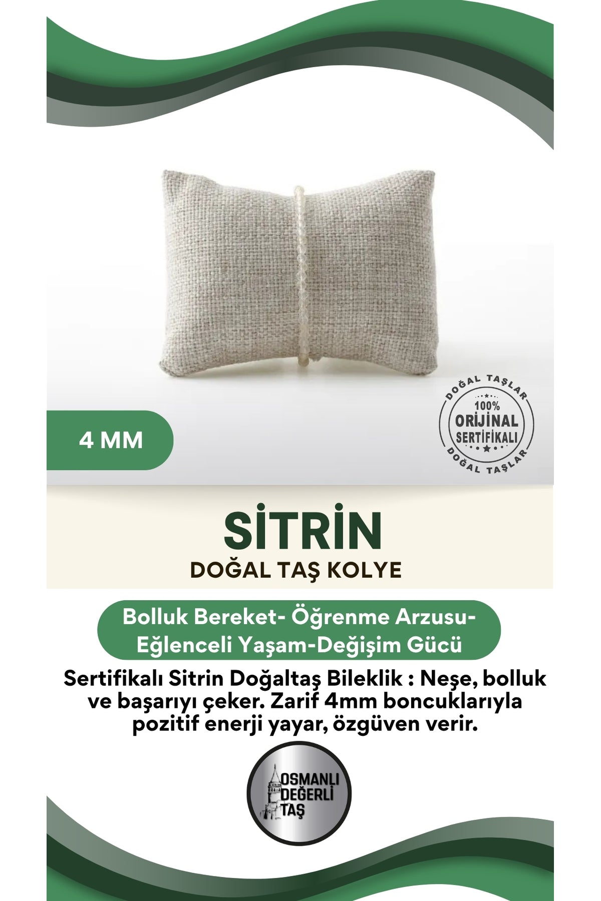 Sertifikalı Sitrin Doğaltaş Bileklik 4 Mm, B968