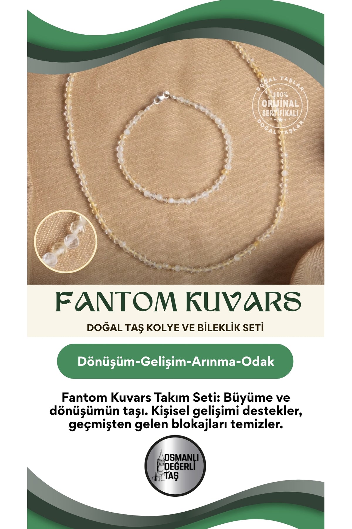 Sertifikalı Fantom Kuvars Doğal Taş Takım Seti