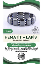 Sertifikalı Hematit - Lapis Doğal Taş Roleks Bileklik 15 Mm B750
