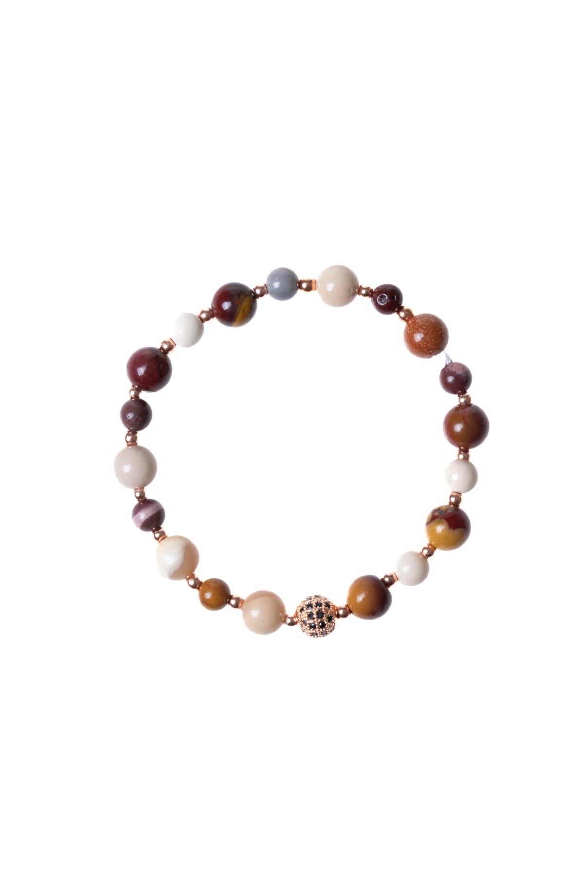 SERTİFİKALI Jasper-Hematit Doğal Taş Zirkon Aparatlı Bileklik 6-8 mm