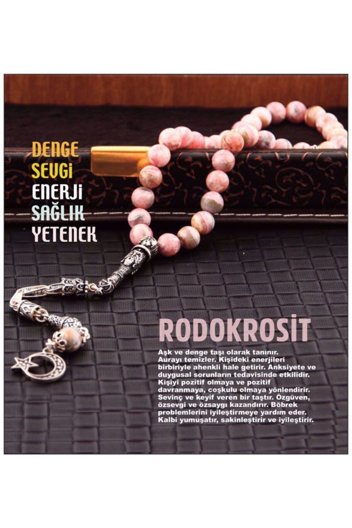 Sertifikalı Rodokrozit 33'lük Doğal Taş Tesbih (GÜMÜŞ AKSAMLI) 8 Mm