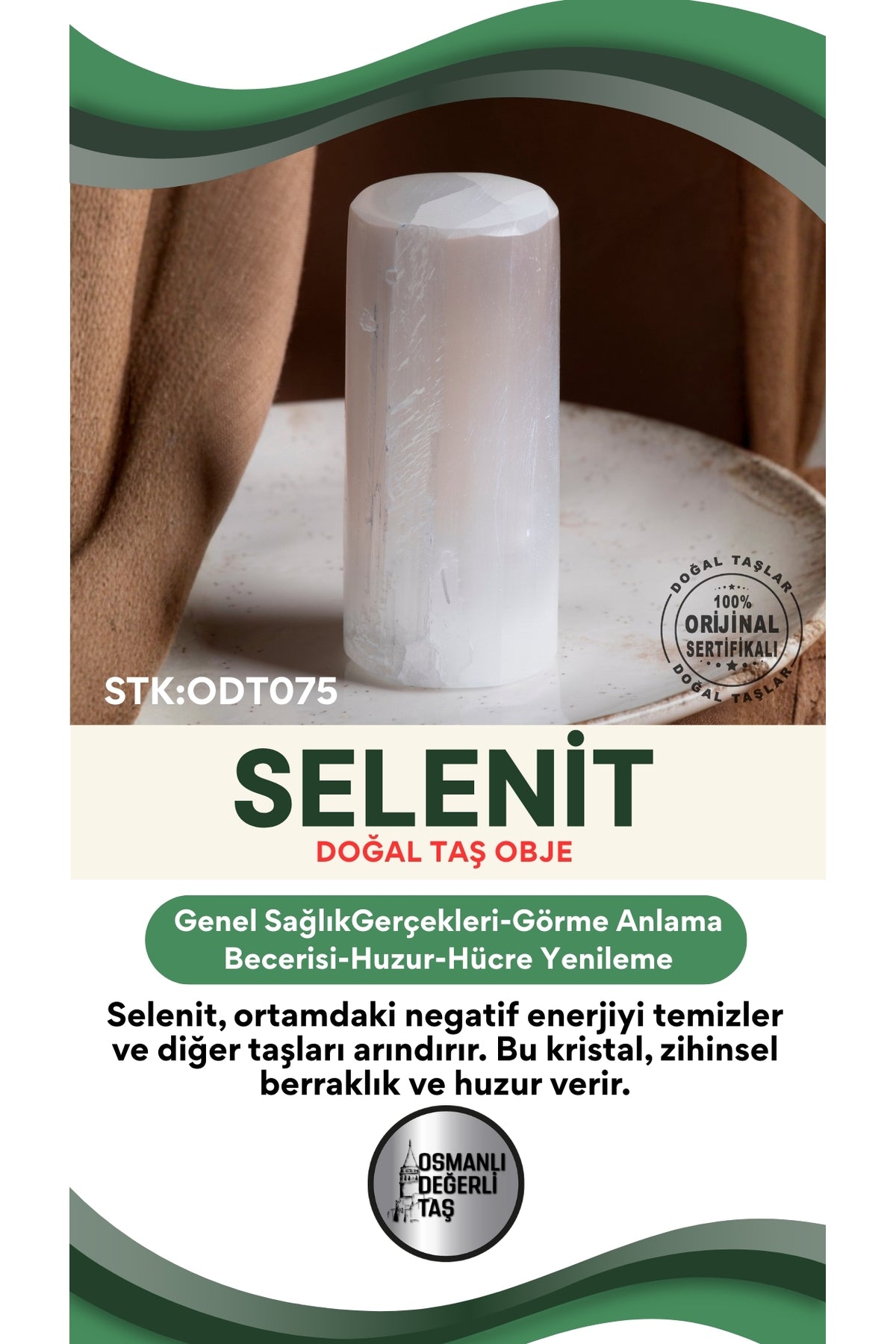 SERTİFİKALI Selenit Doğal Taş Obje ODT075