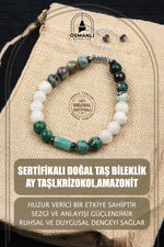 Sertifikalı Doğal Taş Bileklik - Ay Taşı,krizokol,amazonit