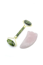 Sertifikalı Tırtıklı Yeşim Masaj Taşı Roller Ve (1. SINIF) Pembe Kuvars Gua Sha Takım