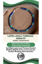 SERTİFİKALI Lapis Lazuli Turkuaz Hematit Doğal Taş Bileklik
