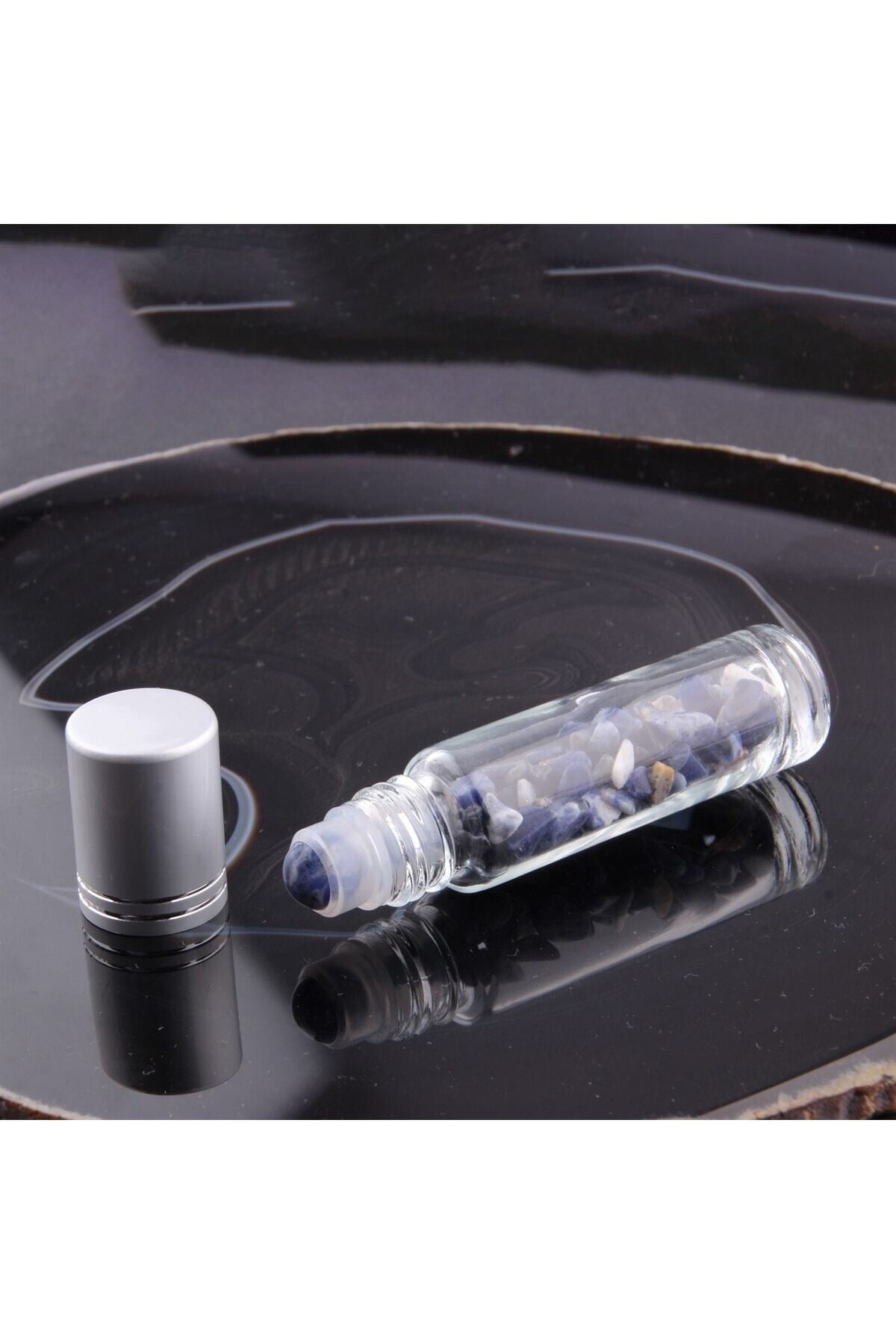 Sertifikalı Sodalit Taşı Doğal Taş Esans Ve Yağ Şişesi - 10 Ml, 8 Cm Metal Kapak - Eyş013