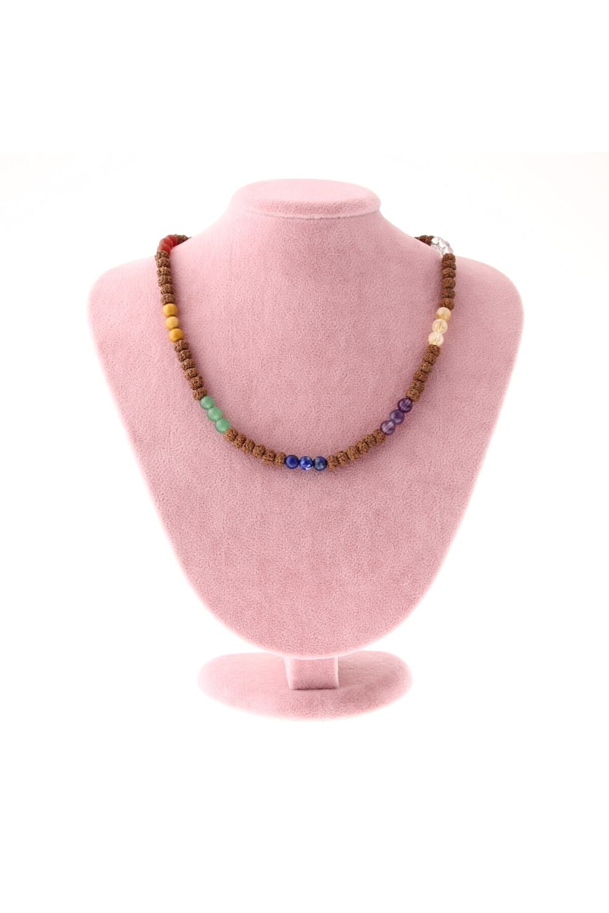 Rudraksha'lı Doğaltaş Çakra Kolye Ametist Aventurin Lapis Kristal Kuvars Jasper 6 mm M448
