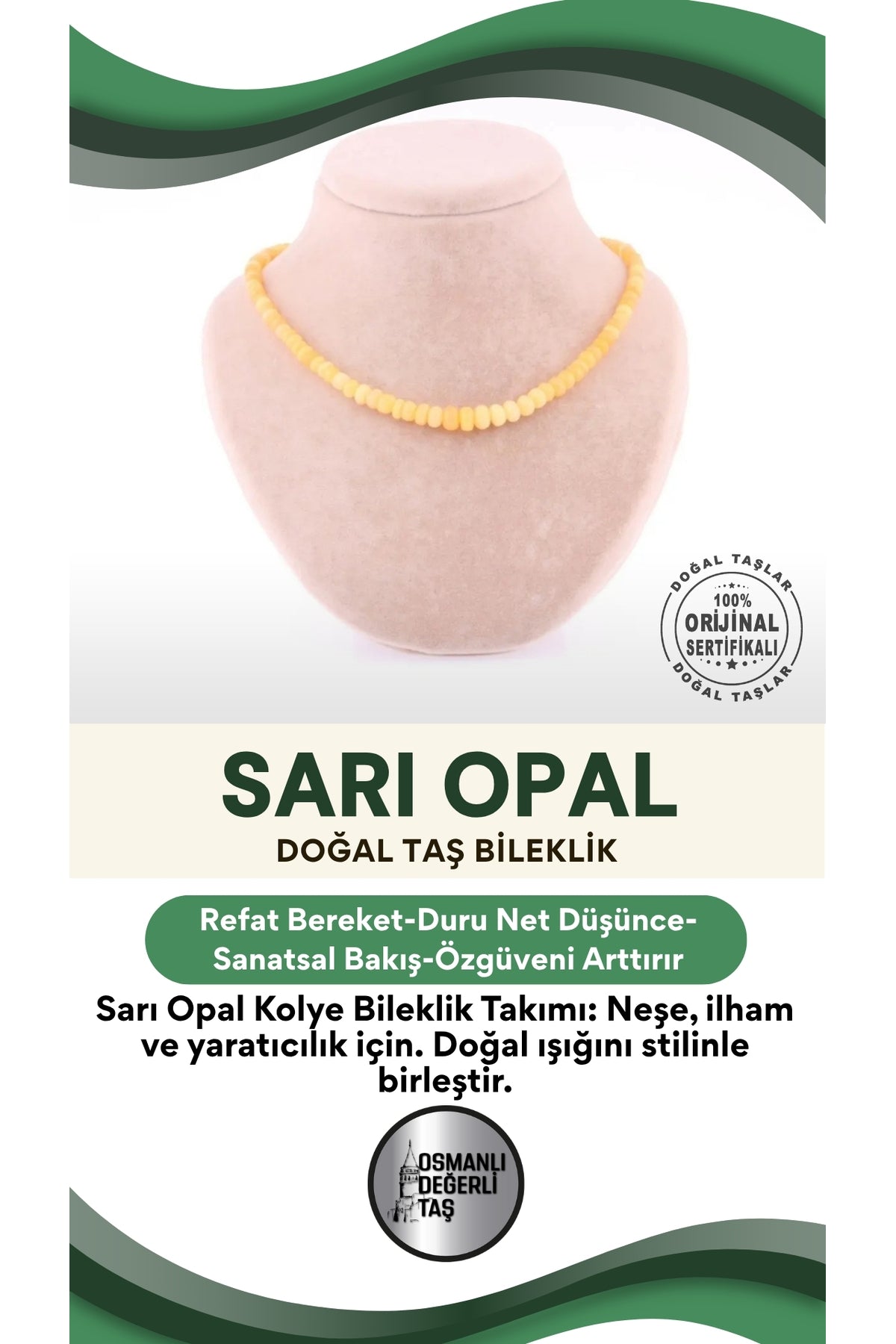 Sarı Opal Doğal Taş Kolye Bileklik Takımı Ts023