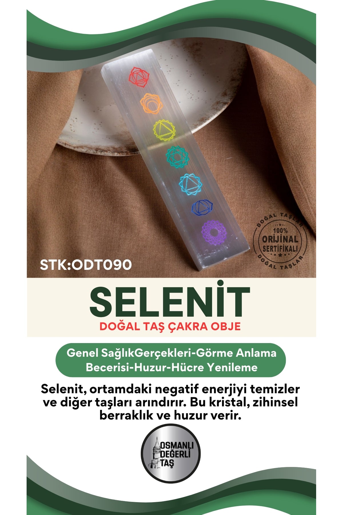 SERTİFİKALI Selenit Doğal Taş Çakra Obje ODT090