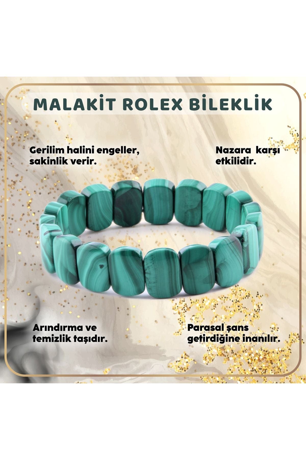 Sertifikalı Malahit (MALAKİT) Doğal Taş Roleks Bileklik B457