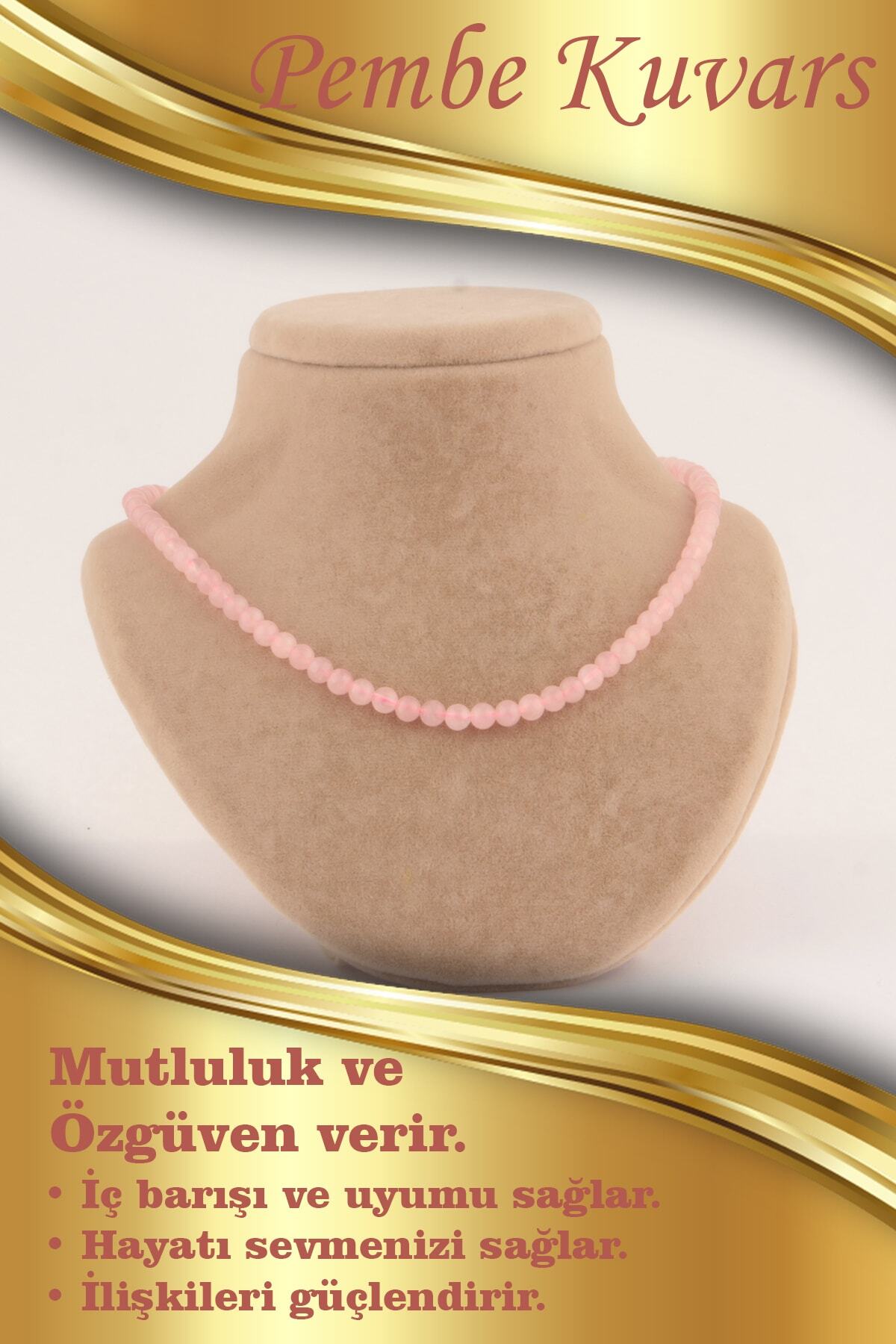 Sertifikalı Pembe Kuvars 6mm Kolye (DÜĞÜMSÜZ)