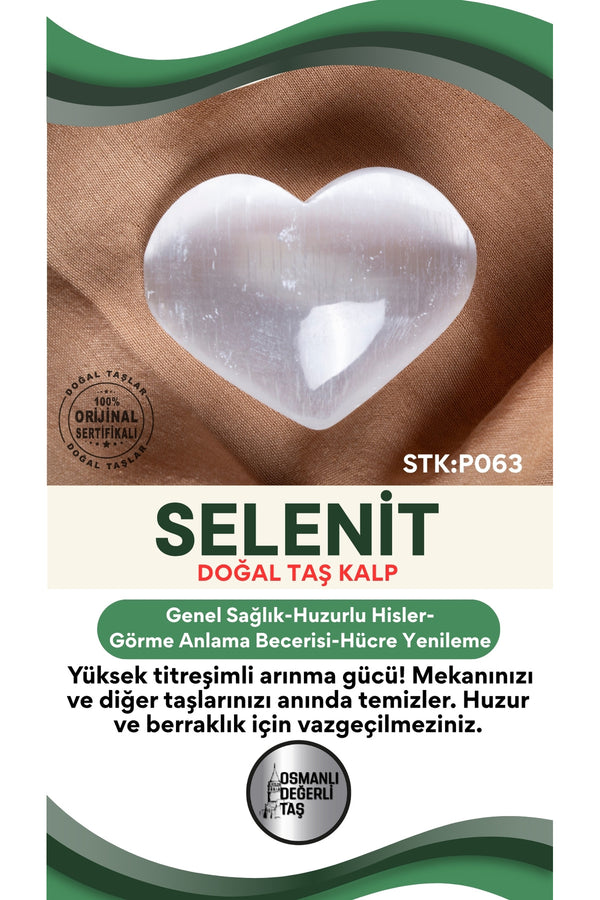 Sertifikalı Selenit Doğal Taş Kalp P063