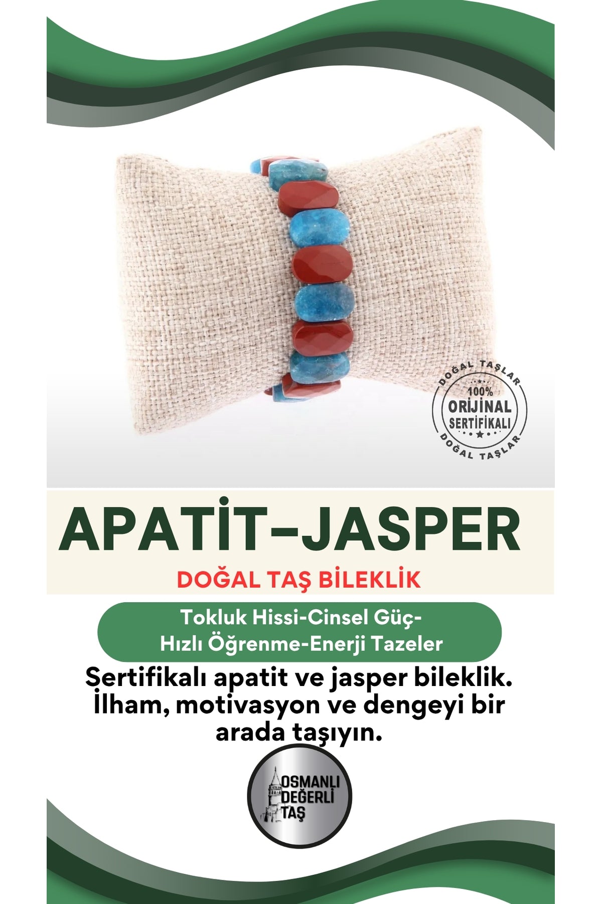 Sertifikalı Apatit-jasper Doğal Taş Roleks Bileklik