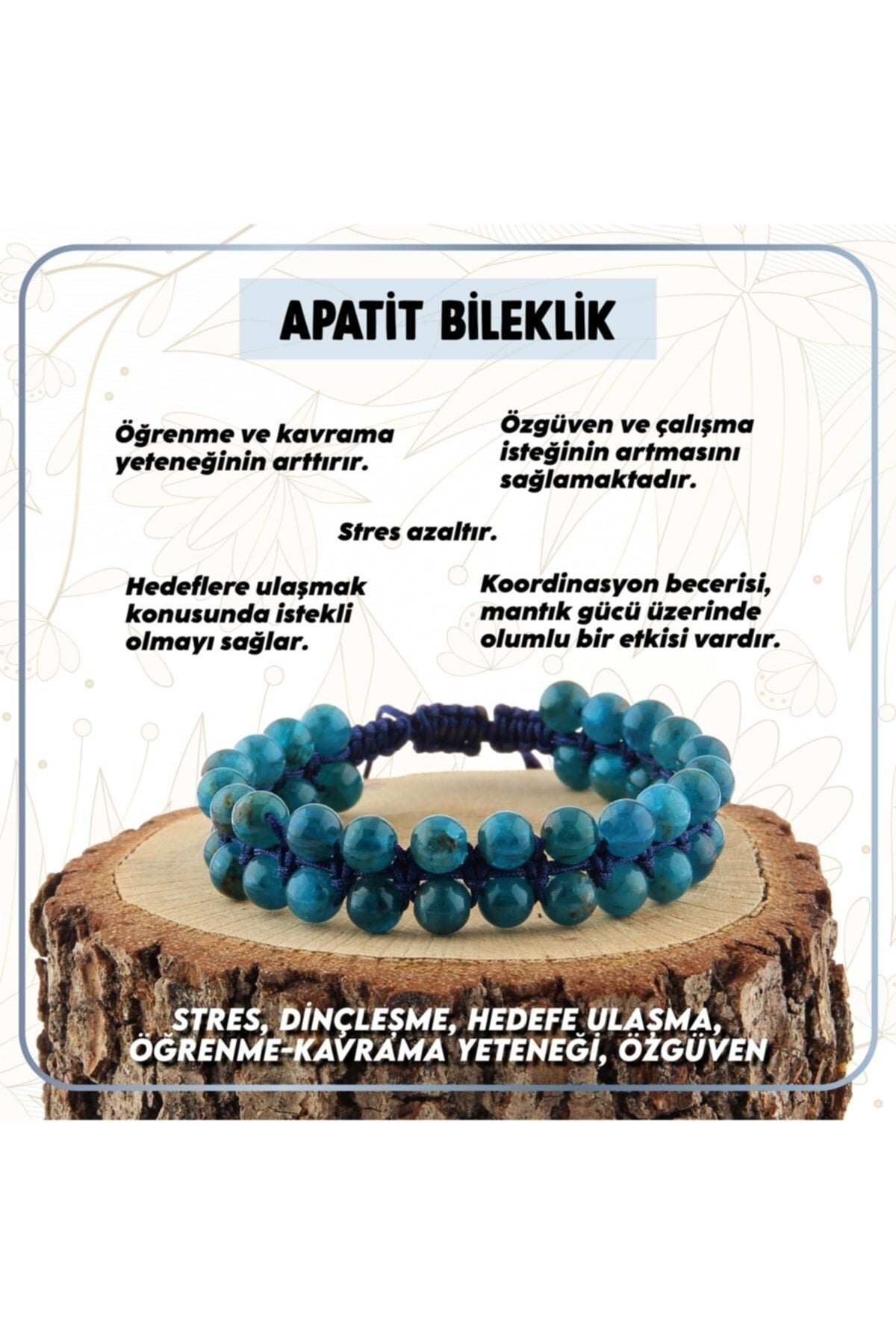 Sertifikalı Apatit Doğal Taşı Bileklik - 6 Mm