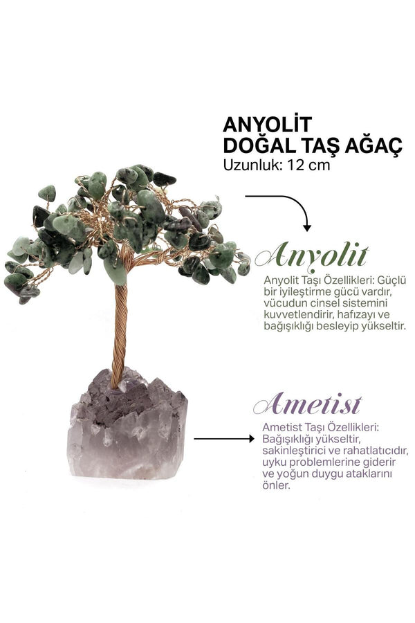 Sertifikalı Hakiki Orijinal Doğal Taş Anyolit Ağaç - Alt Kısmı Ametist
