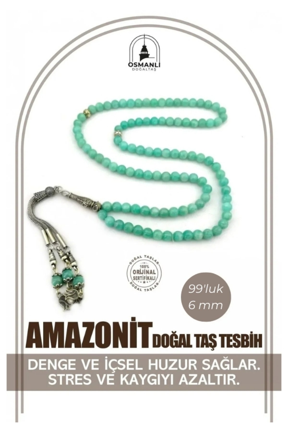 Sertifikalı Amazonit 99'luk Doğal Taş Tespih