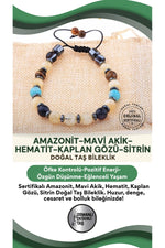Sertifikalı Doğal Taş Bileklik-amazonit,mavi Akik,hematit,kaplan Gözü,sitrin B607