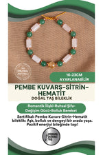 SERTİFİKALI Pembe kuvars- sitrin- hematit Doğal Taş Makrome Bileklik