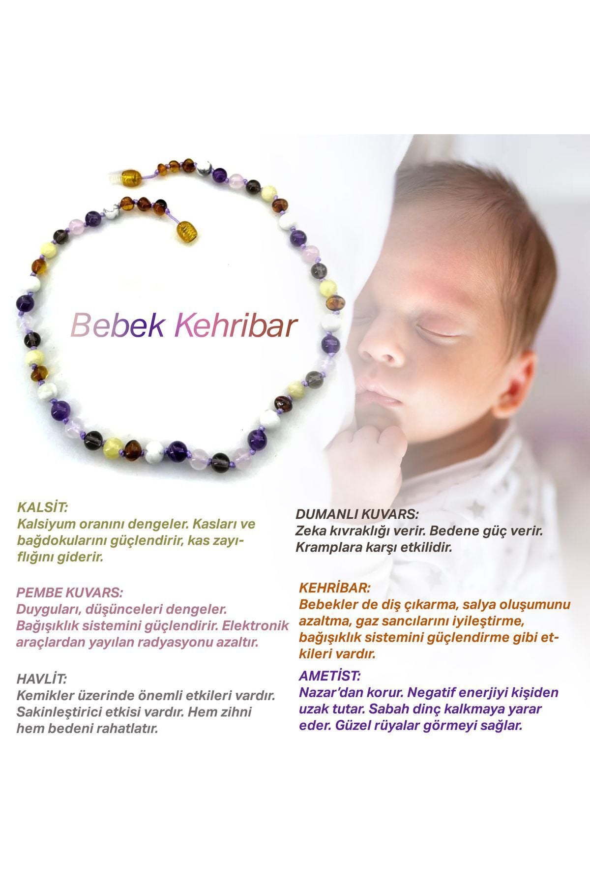 Sertifikalı Kehribar-ametist-pembe Kuvars-havlit-kalsit-dumanlı Kuvars-doğal Taş Kolye