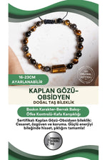 SERTİFİKALI Kaplan Gözü Obsidyen Doğal Taş Makrome Bileklik