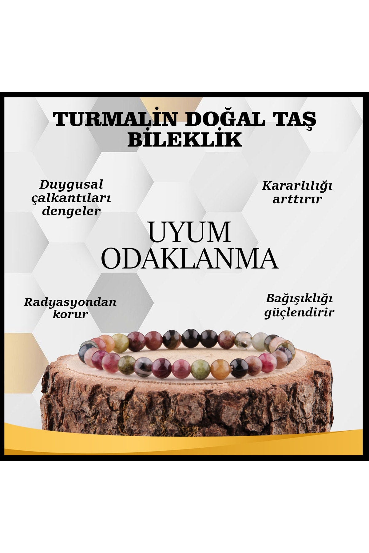 Sertifikalı Turmalin Doğal Taş Bileklik 6 Mm - B851