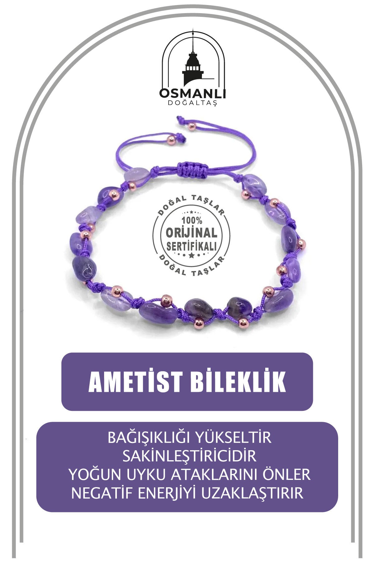 Ametist Doğal Taş Merdiven Kapama Naturel İnce Kesim Bileklik Özel Tasarım 1