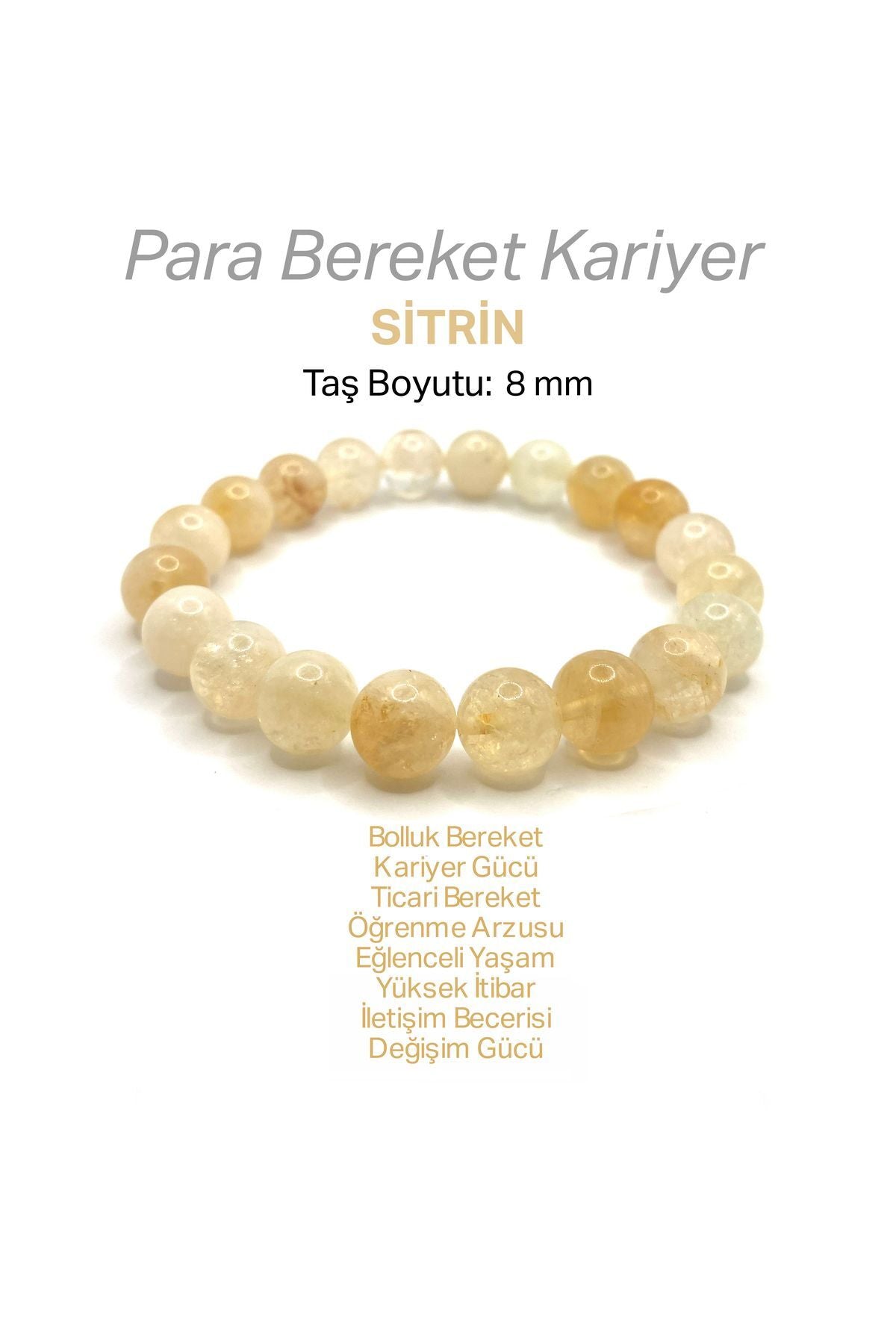Sitrin Doğal Taş Misinalı Bileklik 8mm