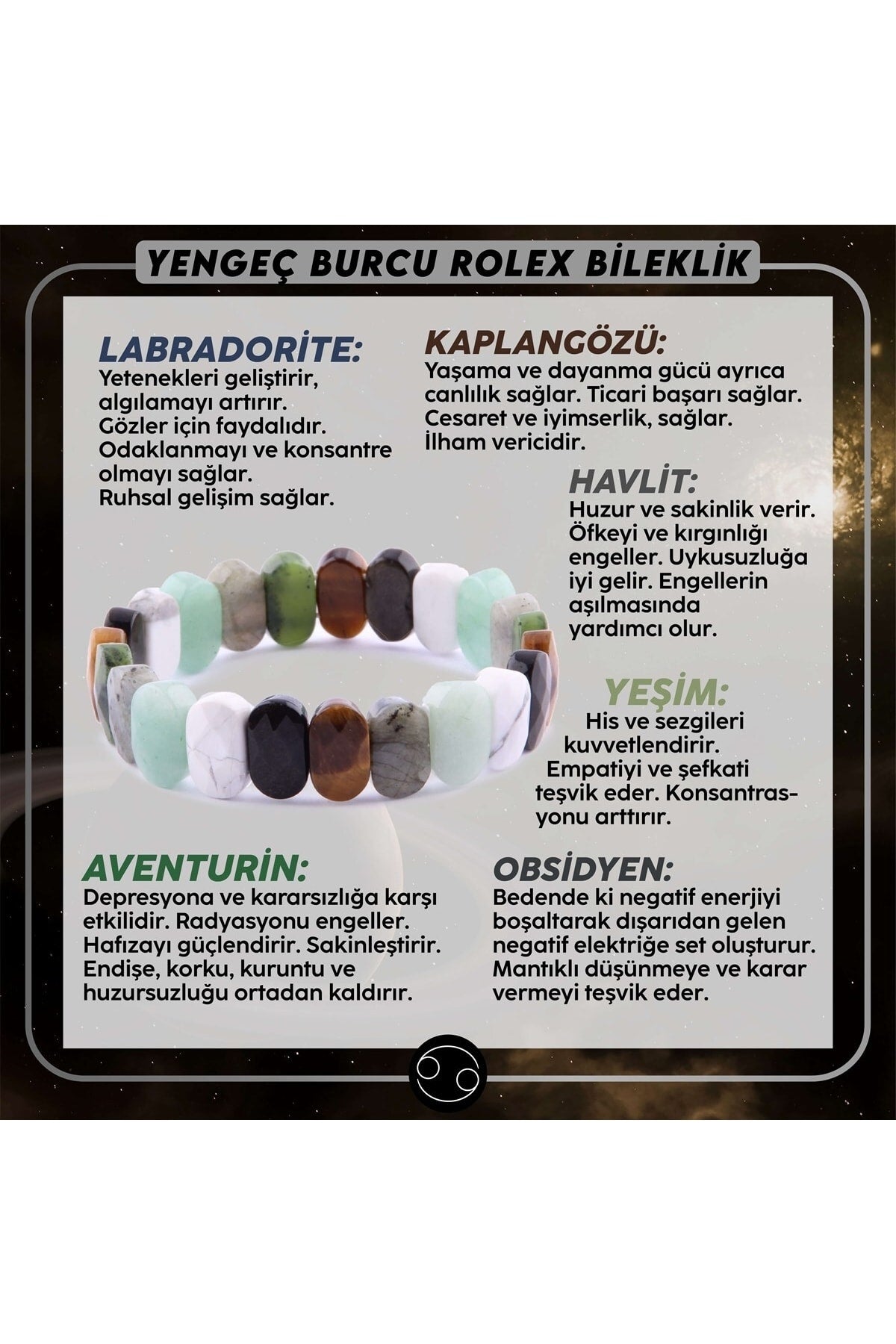 Sertifikalı Yengeç Burcu Roleks Bileklik B036